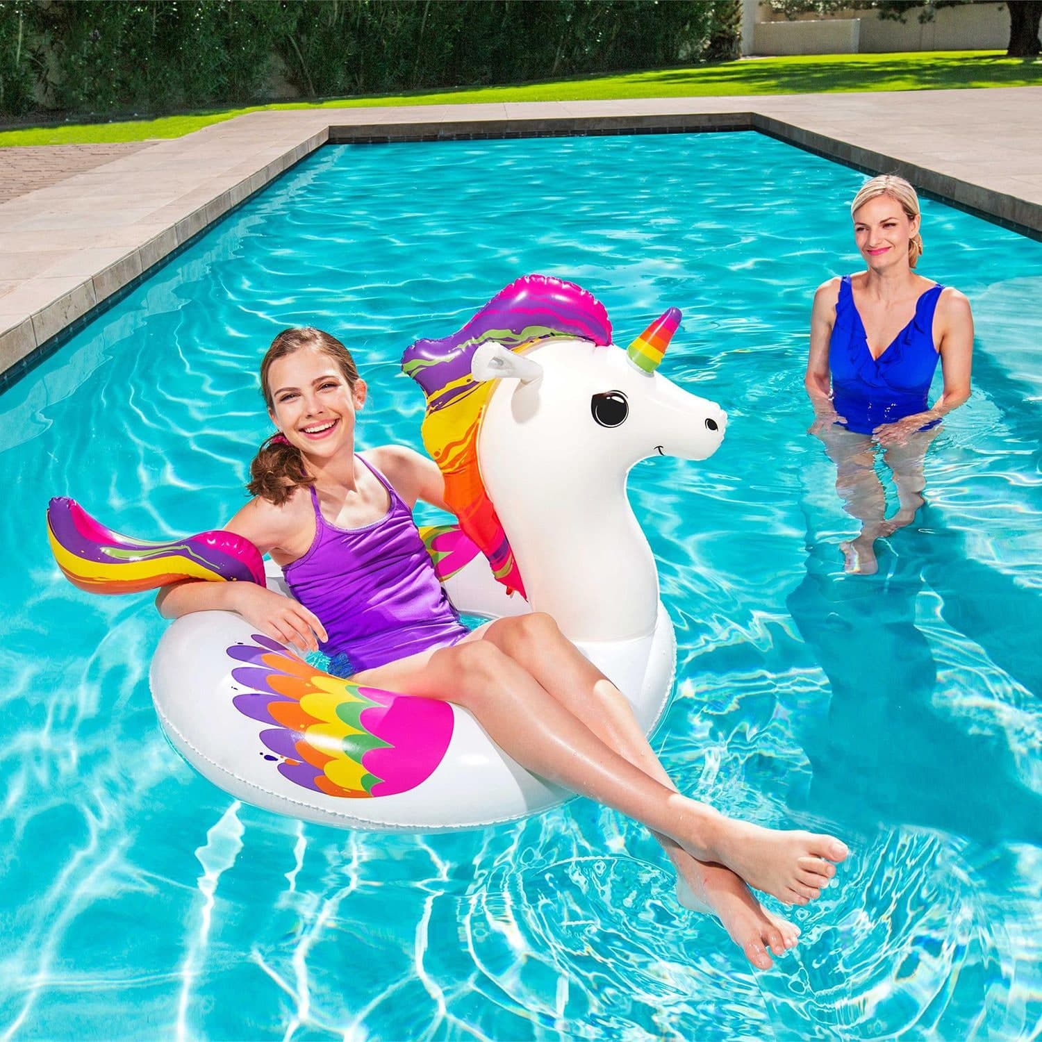 SALVAGENTE GONFIABILE FANTASY UNICORNO GRAFICA MULTICOLOR 119X91CM PISCINA LAGO MARE 36159 - 12