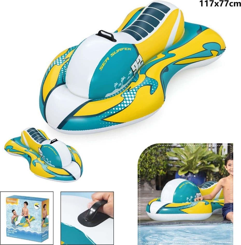 MOTO D'ACQUA CAVALCABILE GONFIABILE GIOCATTOLO PER PISCINA 117X77CM CON MANIGLIA 41540 - 2