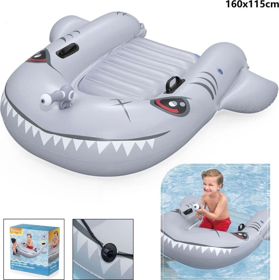 GONFIABILE SQUALO TAVOLA DA NUOTO 160X115CM PER BAMBINI CON PISTOLA AD ACQUA MANIGLIE 42073 - 2