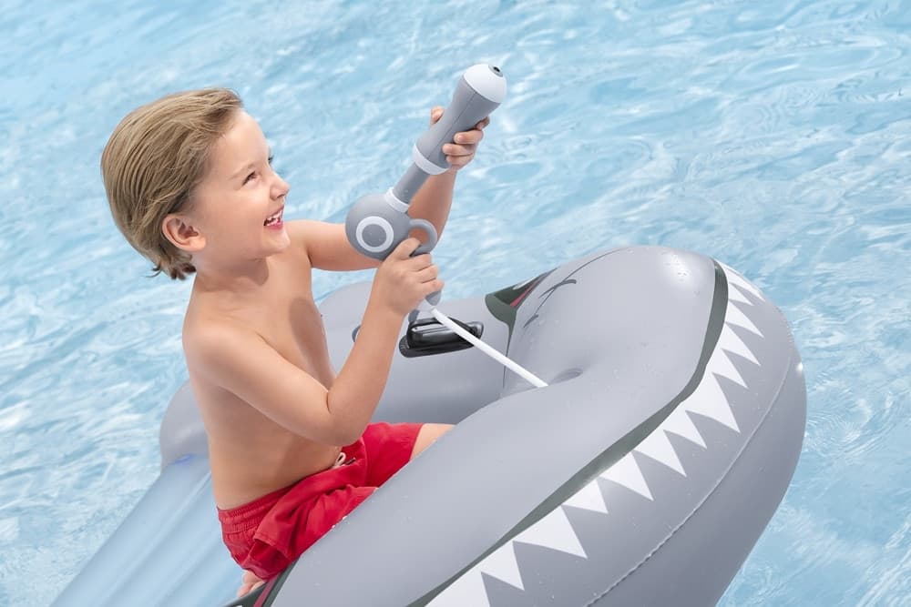 GONFIABILE SQUALO TAVOLA DA NUOTO 160X115CM PER BAMBINI CON PISTOLA AD ACQUA MANIGLIE 42073 - 4
