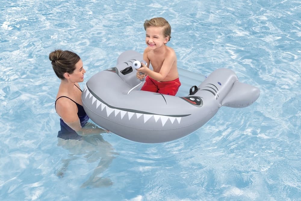 GONFIABILE SQUALO TAVOLA DA NUOTO 160X115CM PER BAMBINI CON PISTOLA AD ACQUA MANIGLIE 42073 - 5