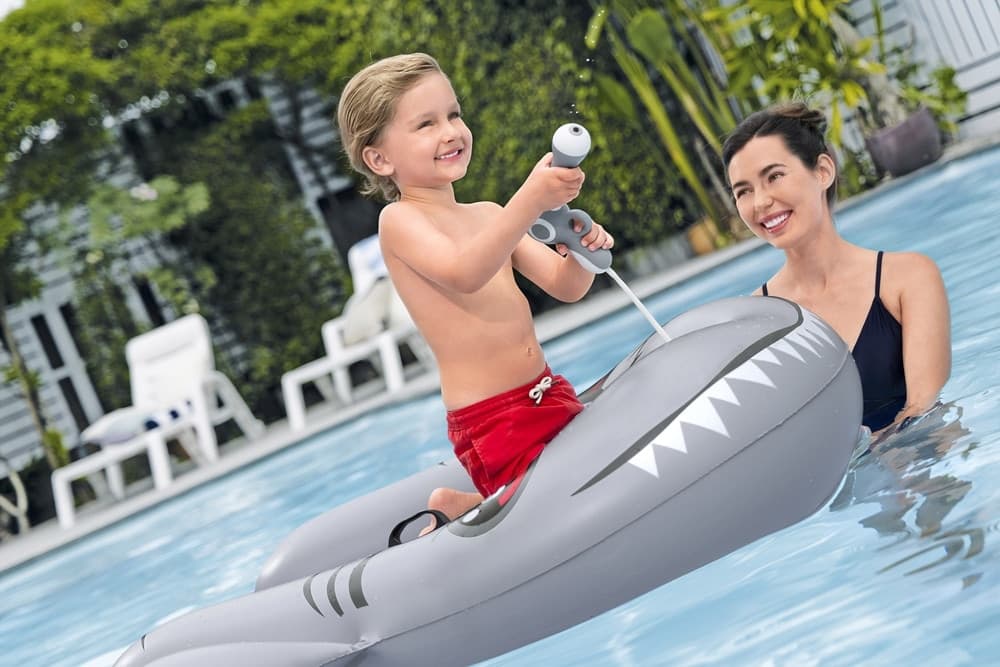 GONFIABILE SQUALO TAVOLA DA NUOTO 160X115CM PER BAMBINI CON PISTOLA AD ACQUA MANIGLIE 42073 - 6