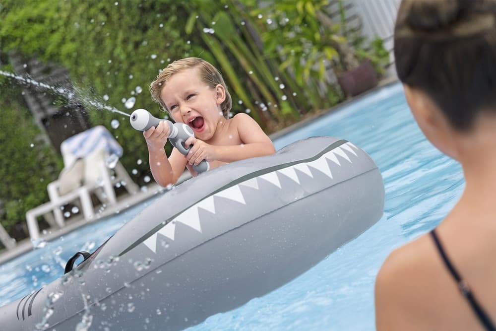 GONFIABILE SQUALO TAVOLA DA NUOTO 160X115CM PER BAMBINI CON PISTOLA AD ACQUA MANIGLIE 42073 - 7