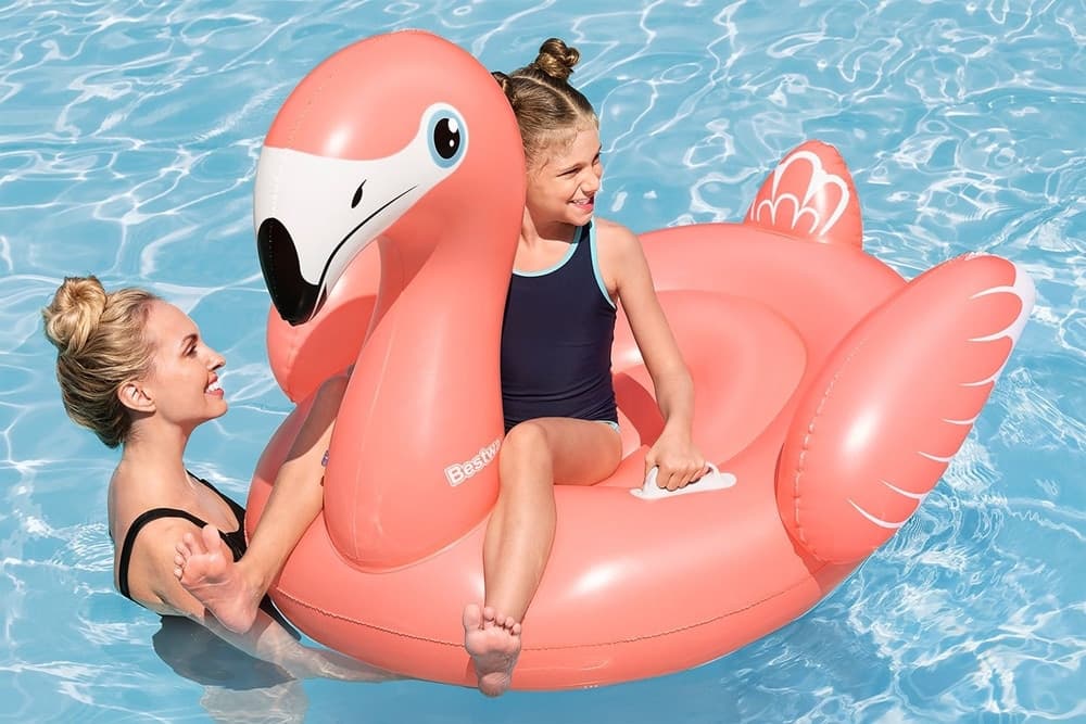 CAVALCABILE GONFIABILE GIOCO DA PISCINA A FORMA DI FENICOTTERO 138X107CM 2 MANIGLIE 41525 - 3