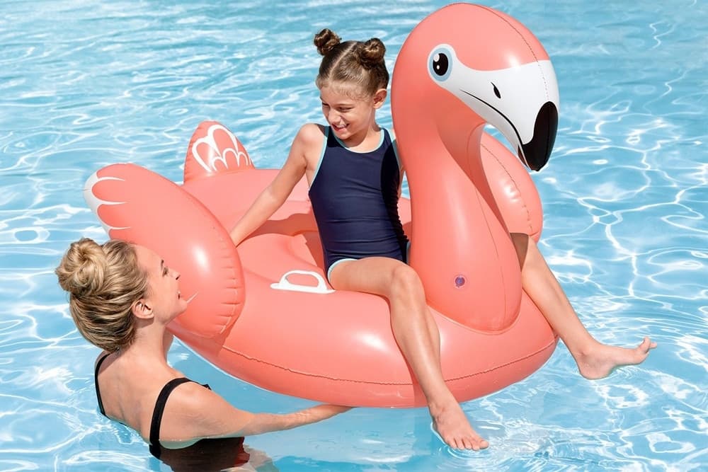 CAVALCABILE GONFIABILE GIOCO DA PISCINA A FORMA DI FENICOTTERO 138X107CM 2 MANIGLIE 41525 - 4