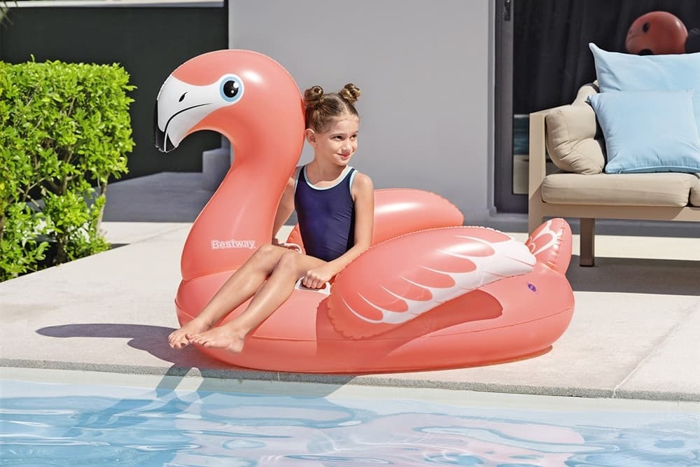 CAVALCABILE GONFIABILE GIOCO DA PISCINA A FORMA DI FENICOTTERO 138X107CM 2 MANIGLIE 41525 - 6