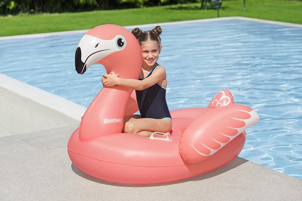 CAVALCABILE GONFIABILE GIOCO DA PISCINA A FORMA DI FENICOTTERO 138X107CM 2 MANIGLIE 41525 - 7