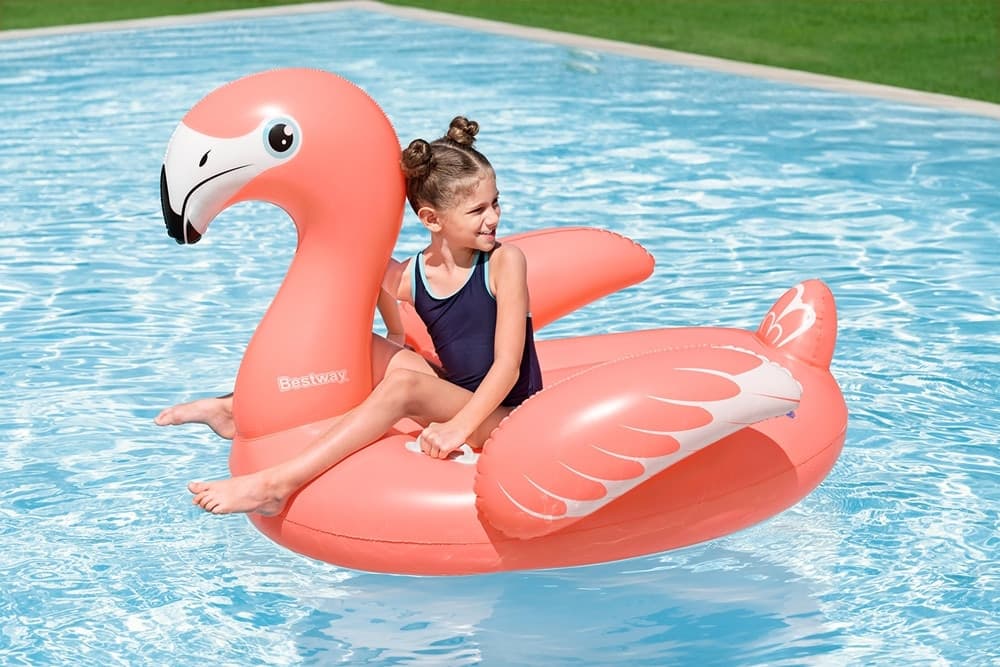 CAVALCABILE GONFIABILE GIOCO DA PISCINA A FORMA DI FENICOTTERO 138X107CM 2 MANIGLIE 41525 - 8