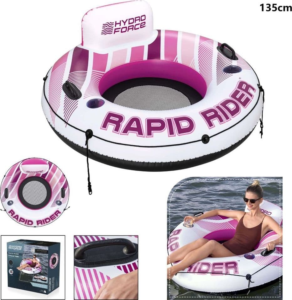 SALVAGENTE GONFIABILE HYDRO FORCE RAPID RIDER ROSA CON SCHIENALE PORTABEVANDE Ø135CM 43953 - 2