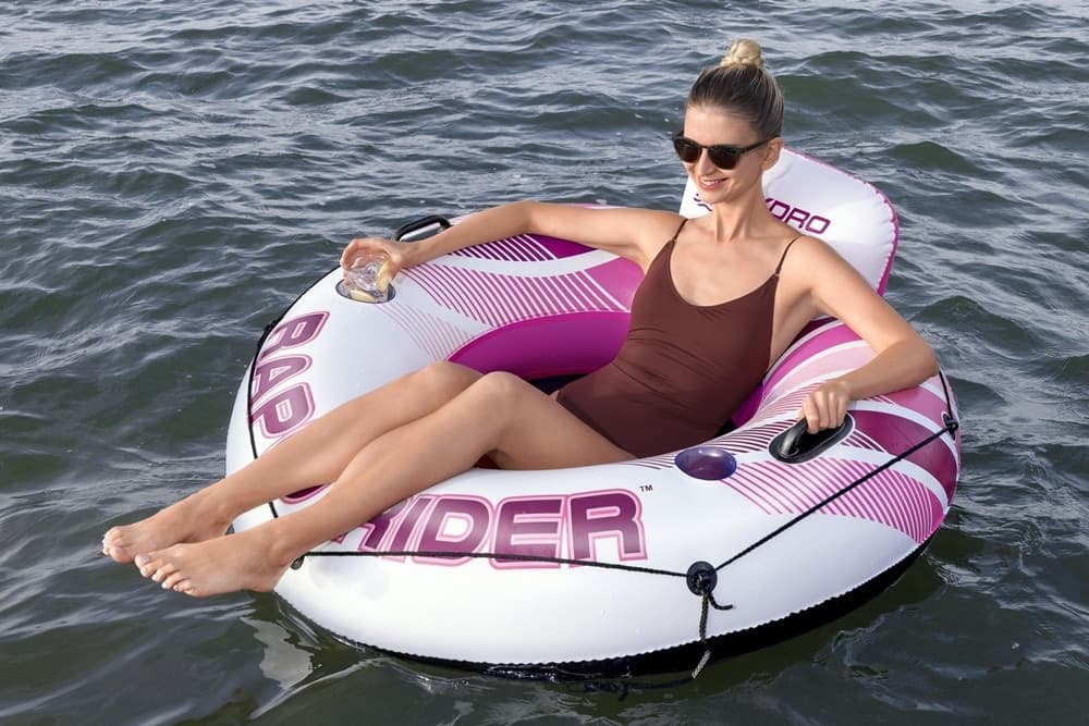 SALVAGENTE GONFIABILE HYDRO FORCE RAPID RIDER ROSA CON SCHIENALE PORTABEVANDE Ø135CM 43953 - 3