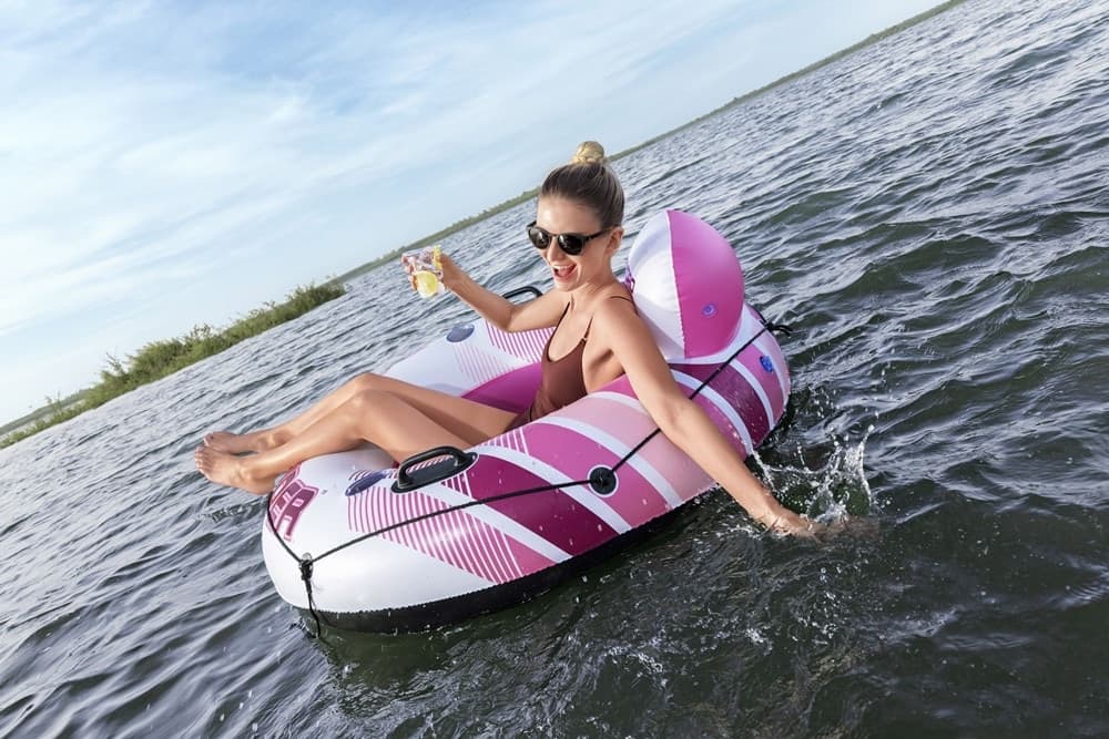 SALVAGENTE GONFIABILE HYDRO FORCE RAPID RIDER ROSA CON SCHIENALE PORTABEVANDE Ø135CM 43953 - 5