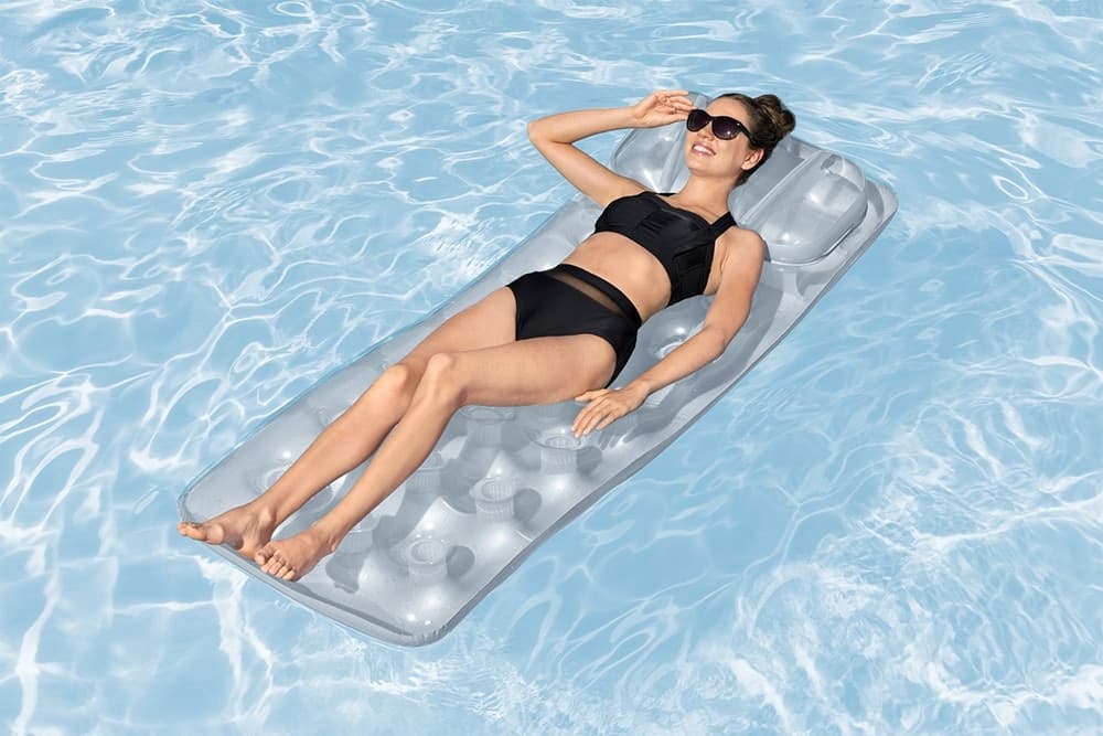 MATERASSO GONFIABILE 188X71CM ARGENTATO TRASPARENTE CON CUSCINO PER PISCINA LAGO 43024 - 2
