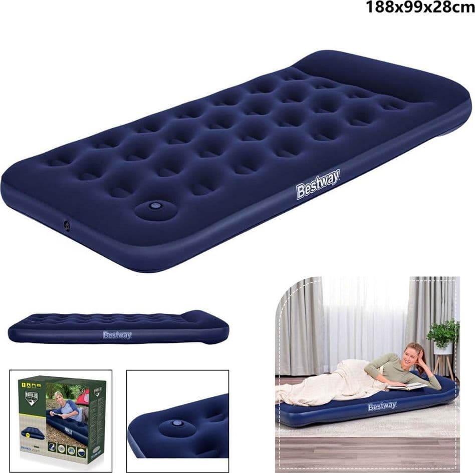 MATERASSINO GONFIABILE SINGOLO FLOCCATO CON POMPA A PEDALE INTEGRATA 188X99X28 CM 67224 - 6