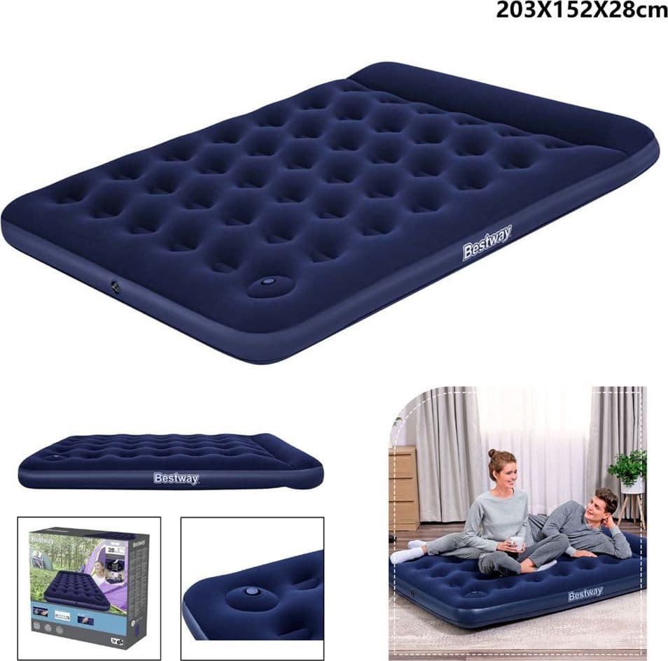 MATERASSO GONFIABILE MATRIMONIALE FLOCCATA CON POMPA A PEDALE INTEGRATA 203X152X28CM 67226 - 3