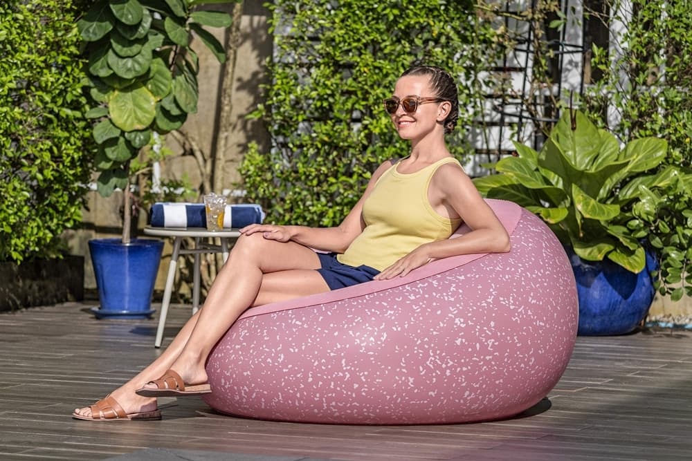 POLTRONA POUF GONFIABILE 112X112X66CM SUPERFICIE VELLUTATA DESIGN MACCHIETTATO CASA GIARDINO - 15