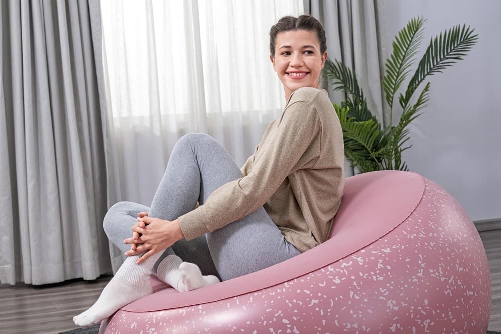 POLTRONA POUF GONFIABILE 112X112X66CM SUPERFICIE VELLUTATA DESIGN MACCHIETTATO CASA GIARDINO - 18