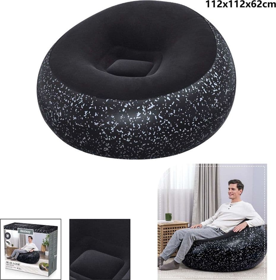 POLTRONA POUF GONFIABILE 112X112X66CM SUPERFICIE VELLUTATA DESIGN MACCHIETTATO CASA GIARDINO - 3