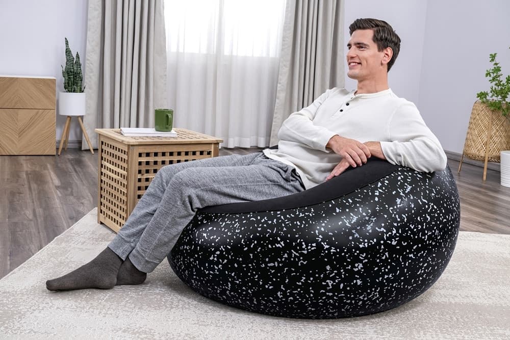 POLTRONA POUF GONFIABILE 112X112X66CM SUPERFICIE VELLUTATA DESIGN MACCHIETTATO CASA GIARDINO - 6