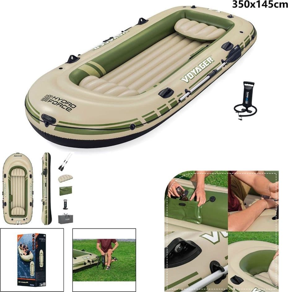SET COMPLETO GOMMONE GONFIABILE HYDRO-FORCE VOYAGER X4 350X145X49CM REMI POMPA BORSA 65156 - 2