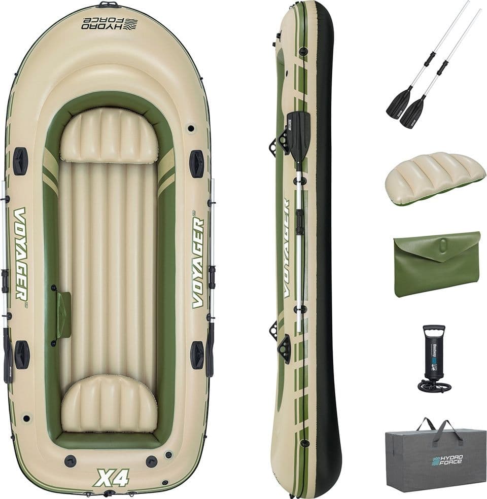 SET COMPLETO GOMMONE GONFIABILE HYDRO-FORCE VOYAGER X4 350X145X49CM REMI POMPA BORSA 65156 - 12