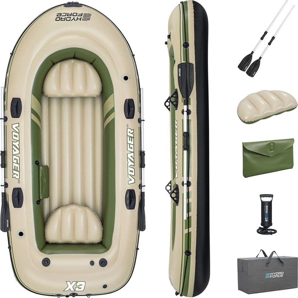 SET GOMMONE GONFIABILE HYDRO-FORCE VOYAGER X3 CON POMPA REMI BORSA 294X137X39CM 65164 - 11
