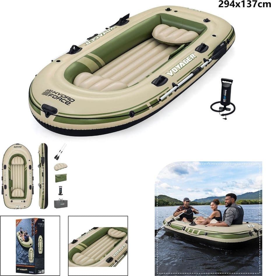 SET GOMMONE GONFIABILE HYDRO-FORCE VOYAGER X3 CON POMPA REMI BORSA 294X137X39CM 65164 - 12
