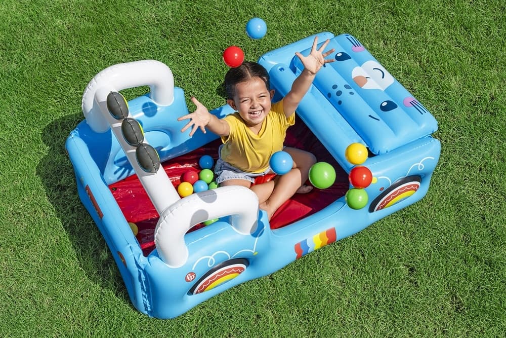 PISCINA GONFIABILE PER BAMBINI FORMA FUORISTRADA SAFARI CON PALLINE COFANO APRIBILE 93577 - 9