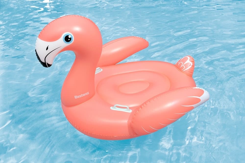 CAVALCABILE GONFIABILE PISCINA MARE A FORMA DI FENICOTTERO ROSA 168X120CM 2 MANIGLIE 41526 - 11