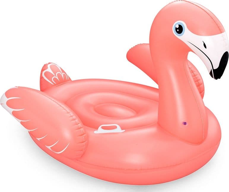 CAVALCABILE GONFIABILE PISCINA MARE A FORMA DI FENICOTTERO ROSA 168X120CM 2 MANIGLIE 41526 - 12