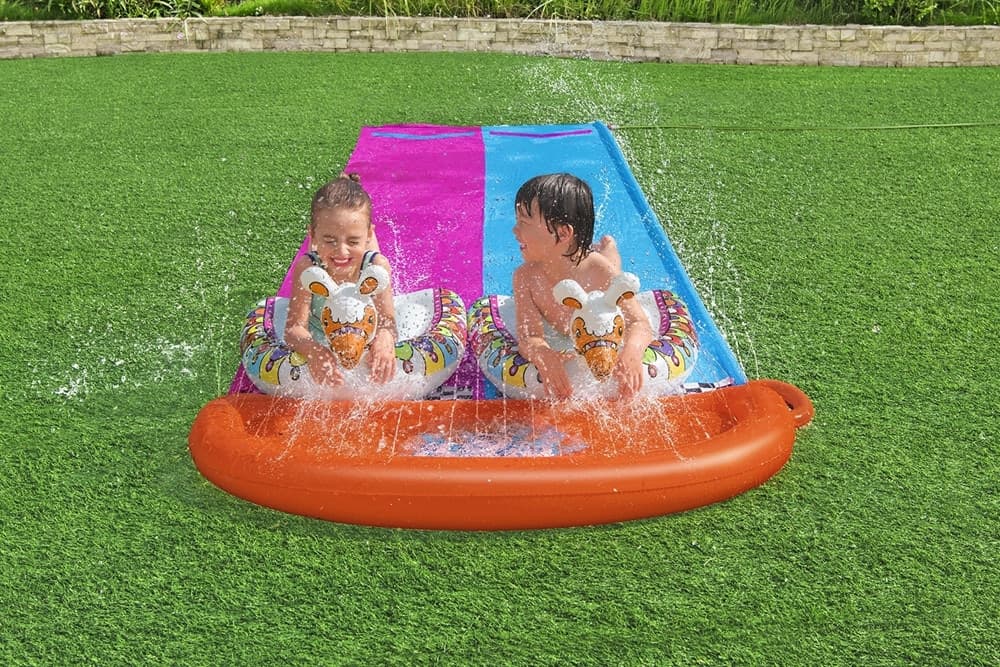 SCIVOLO ACQUATICO PER 2 PERSONE CON TAVOLE SURF LAMA GONFIABILI 488CM BAMBINI GIARDINO 52320 - 2