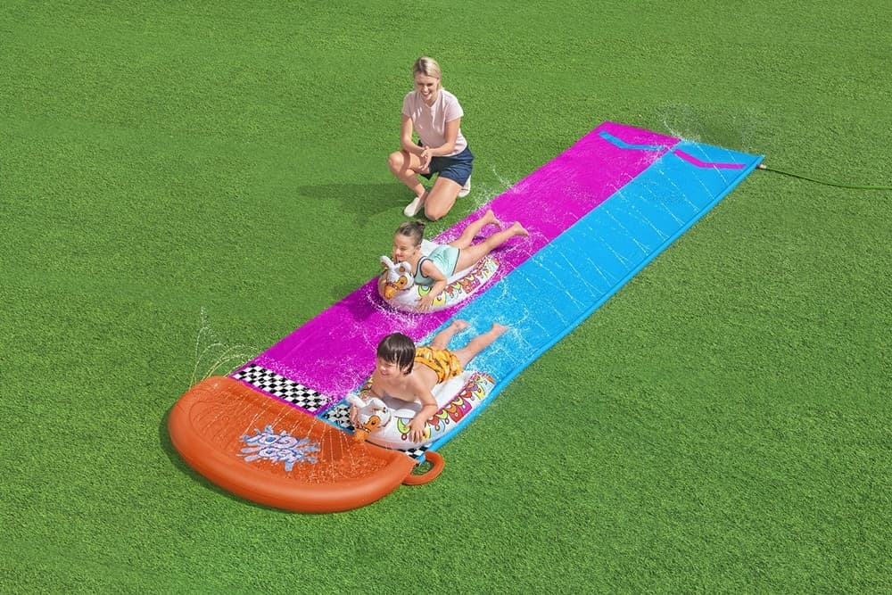 SCIVOLO ACQUATICO PER 2 PERSONE CON TAVOLE SURF LAMA GONFIABILI 488CM BAMBINI GIARDINO 52320 - 12