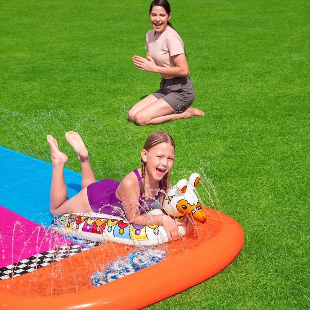 SCIVOLO ACQUATICO PER 2 PERSONE CON TAVOLE SURF LAMA GONFIABILI 488CM BAMBINI GIARDINO 52320 - 3