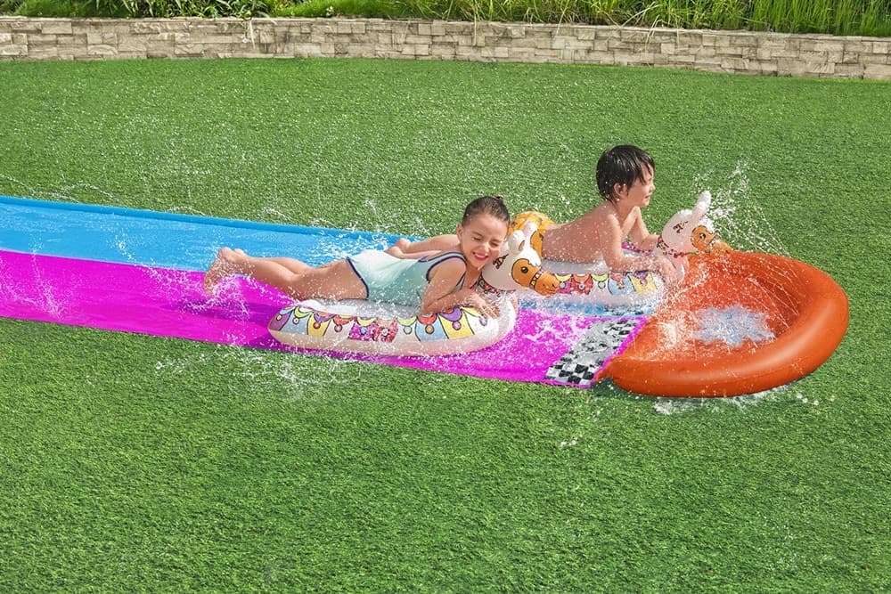 SCIVOLO ACQUATICO PER 2 PERSONE CON TAVOLE SURF LAMA GONFIABILI 488CM BAMBINI GIARDINO 52320 - 4