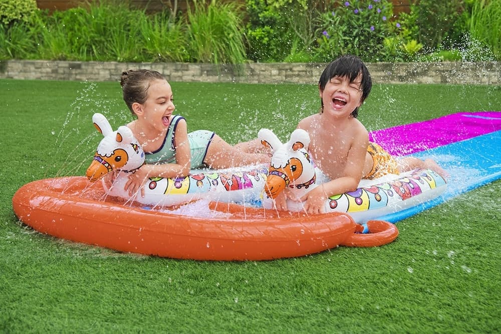 SCIVOLO ACQUATICO PER 2 PERSONE CON TAVOLE SURF LAMA GONFIABILI 488CM BAMBINI GIARDINO 52320 - 6