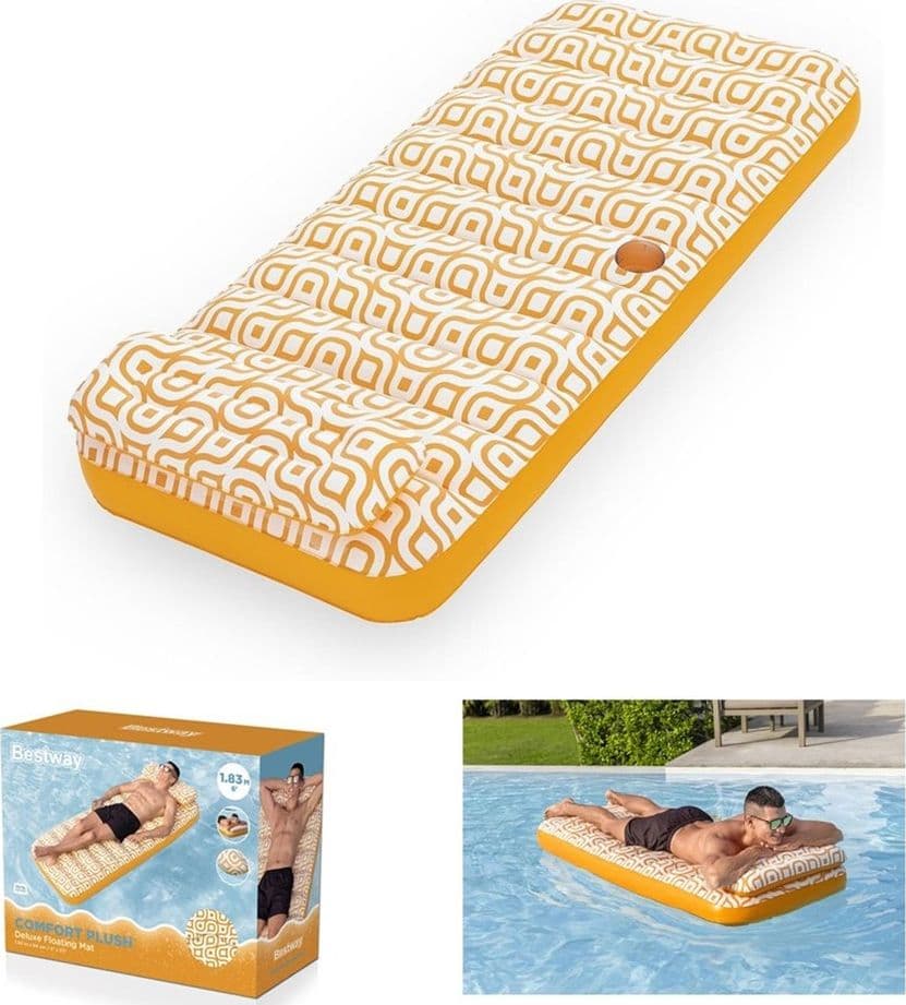 MATERASSO GONFIABILE CON SUPERFICIE IN VELLUTO PORTABICCHIERI PER PISCINA SPIAGGIA 43836 - 2