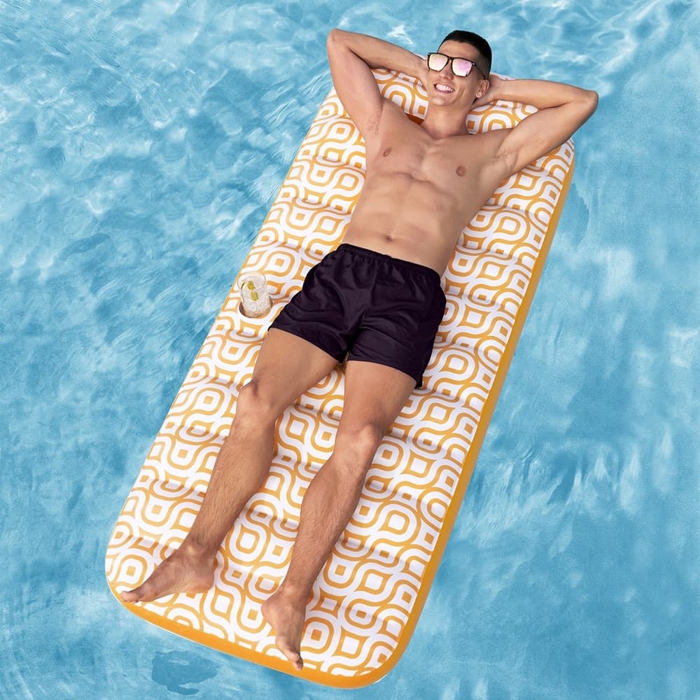 MATERASSO GONFIABILE CON SUPERFICIE IN VELLUTO PORTABICCHIERI PER PISCINA SPIAGGIA 43836 - 3