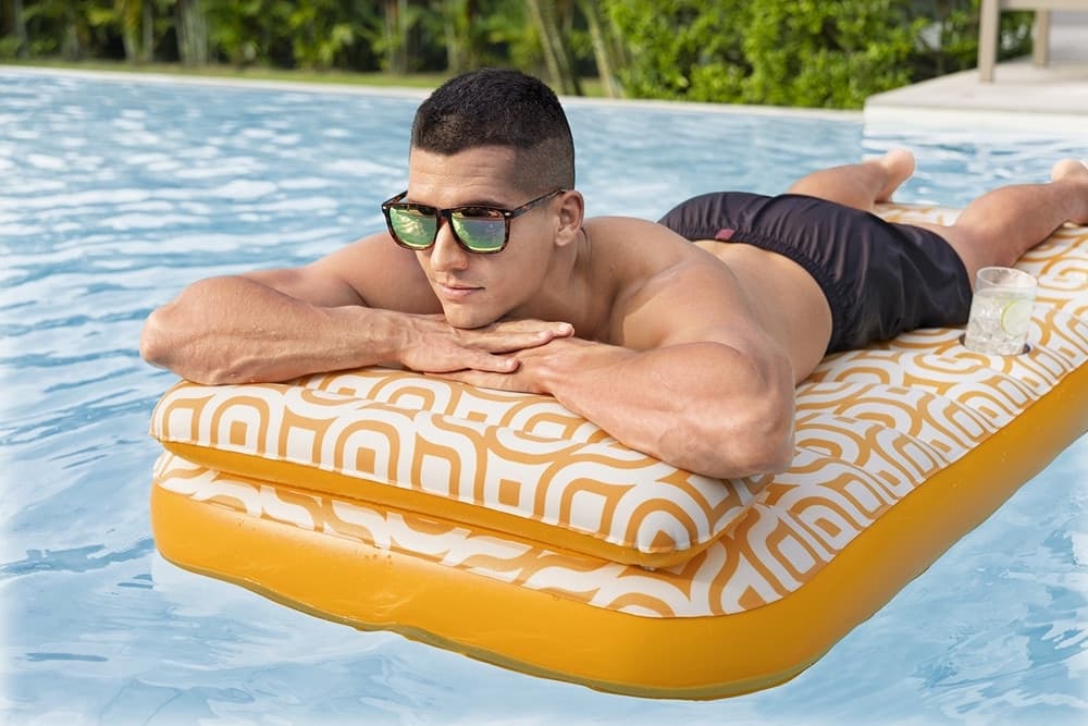MATERASSO GONFIABILE CON SUPERFICIE IN VELLUTO PORTABICCHIERI PER PISCINA SPIAGGIA 43836 - 4