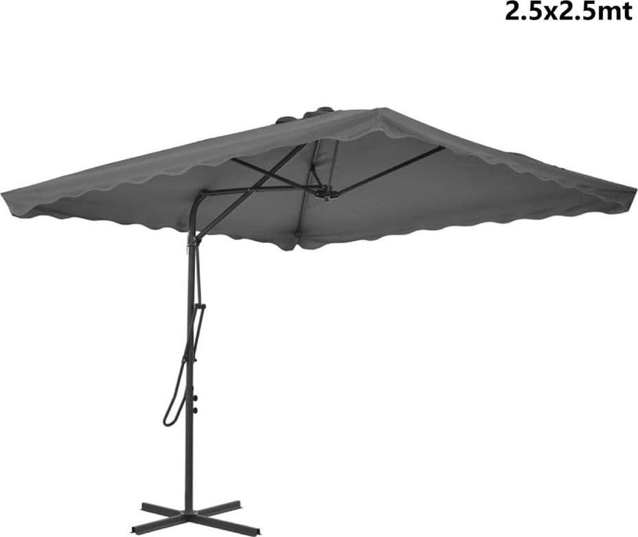 OMBRELLONE QUADRATO DA ESTERNO GIARDINO PALO DECENTRATO CON BASE GRIGIO 2.5 X 2.5MT 425003 - 2