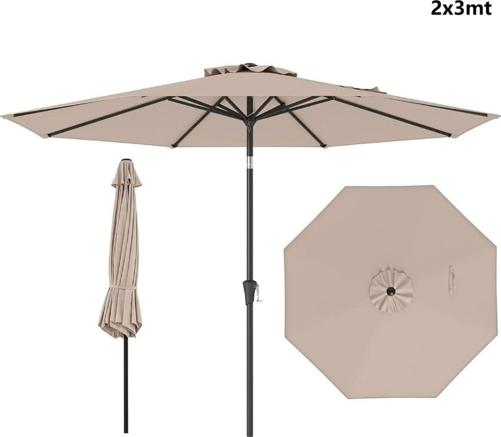 OMBRELLONE BEIGE OTTAGONALE CON PALO CENTRALE MANOVELLA 2X3MT DA GIARDINO PISCINA 531005 - 5