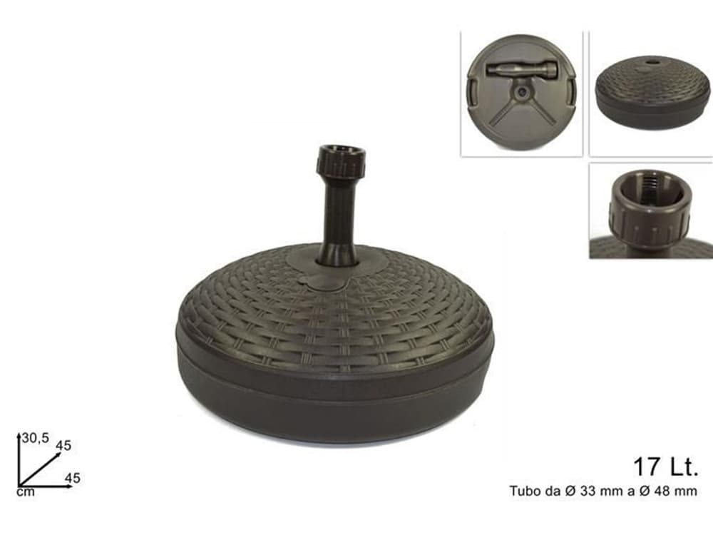 BASE PER OMBRELLONE EFFETTO MIDOLLINO Ø45XH30.5CM CAPACITÀ 17LT PER PALI DA Ø33 A Ø48MM - 10
