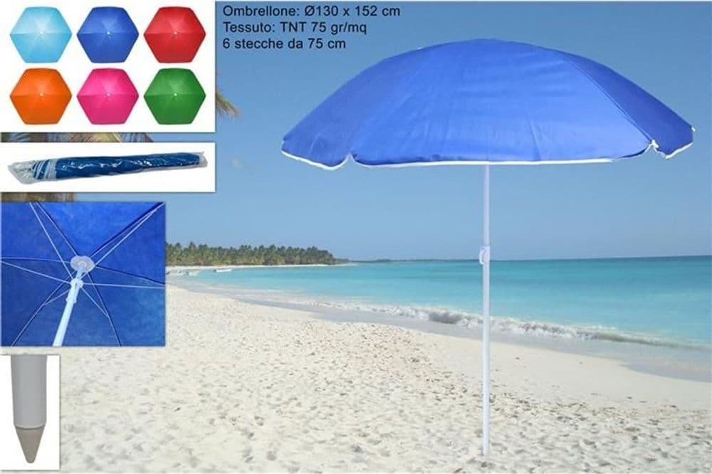 OMBRELLONE MARE SPIAGGIA SCOGLIO IN TNT Ø130X152CM CON 6 STECCHE DA 75CM 6 COLORI 629604A - 2