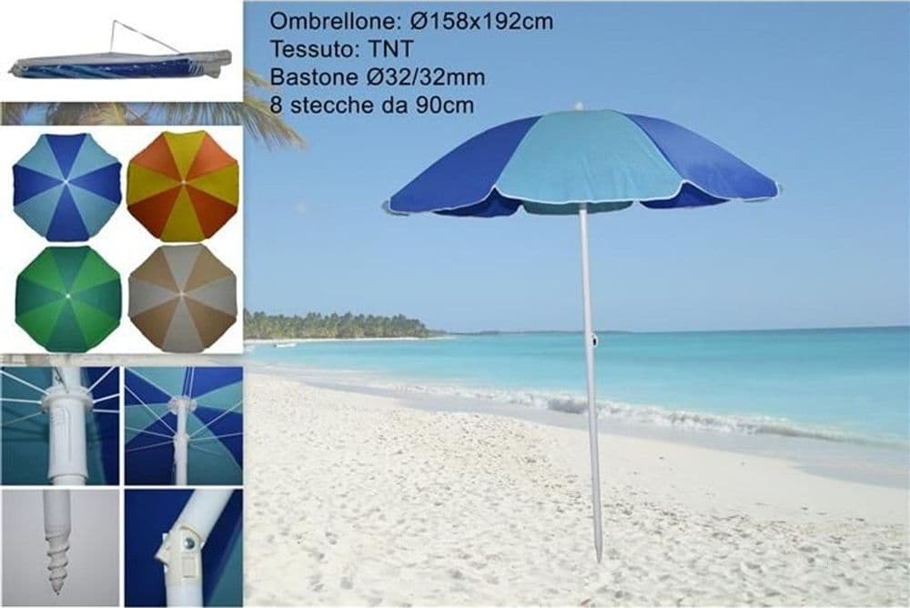 OMBRELLONE MARE SPIAGGIA IN TNT BICOLORE Ø158X192CM CON SNODO TRIVELLA 4 COLORI CM001150 - 2