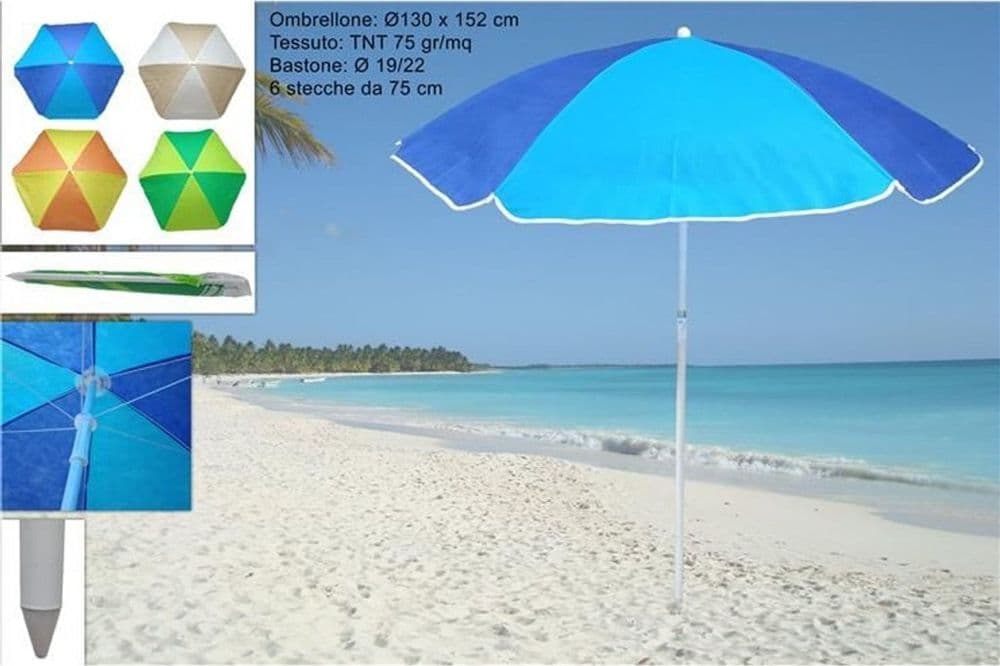 OMBRELLONE MARE SPIAGGIA IN TNT BICOLORE Ø130X152CM CON 6 STECCHE DA 75CM 4 COLORI 629611A - 3