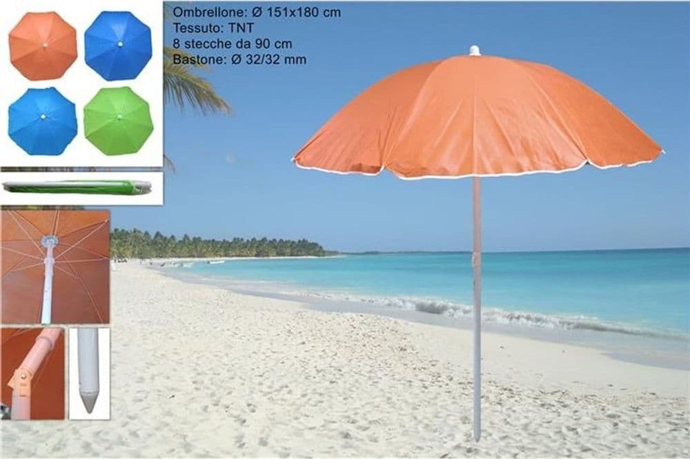 OMBRELLONE MARE SPIAGGIA IN TNT Ø151X180CM CON SNODO 8 STECCHE DA 90CM 4 COLORI 631942A - 3