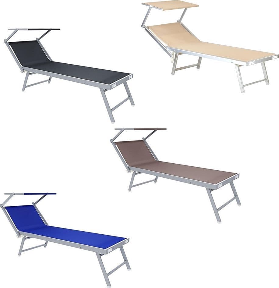 LETTINO PIEGHEVOLE PRENDISOLE IN ALLUMINIO TEXTILENE CON PARASOLE ORIENTABILE 186X61X38CM - 1