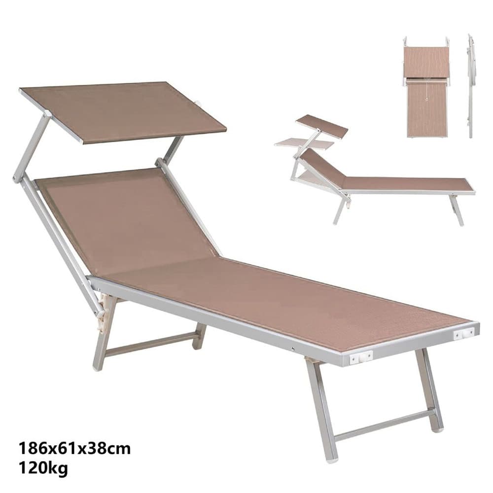 LETTINO PIEGHEVOLE PRENDISOLE IN ALLUMINIO TEXTILENE CON PARASOLE ORIENTABILE 186X61X38CM - 22