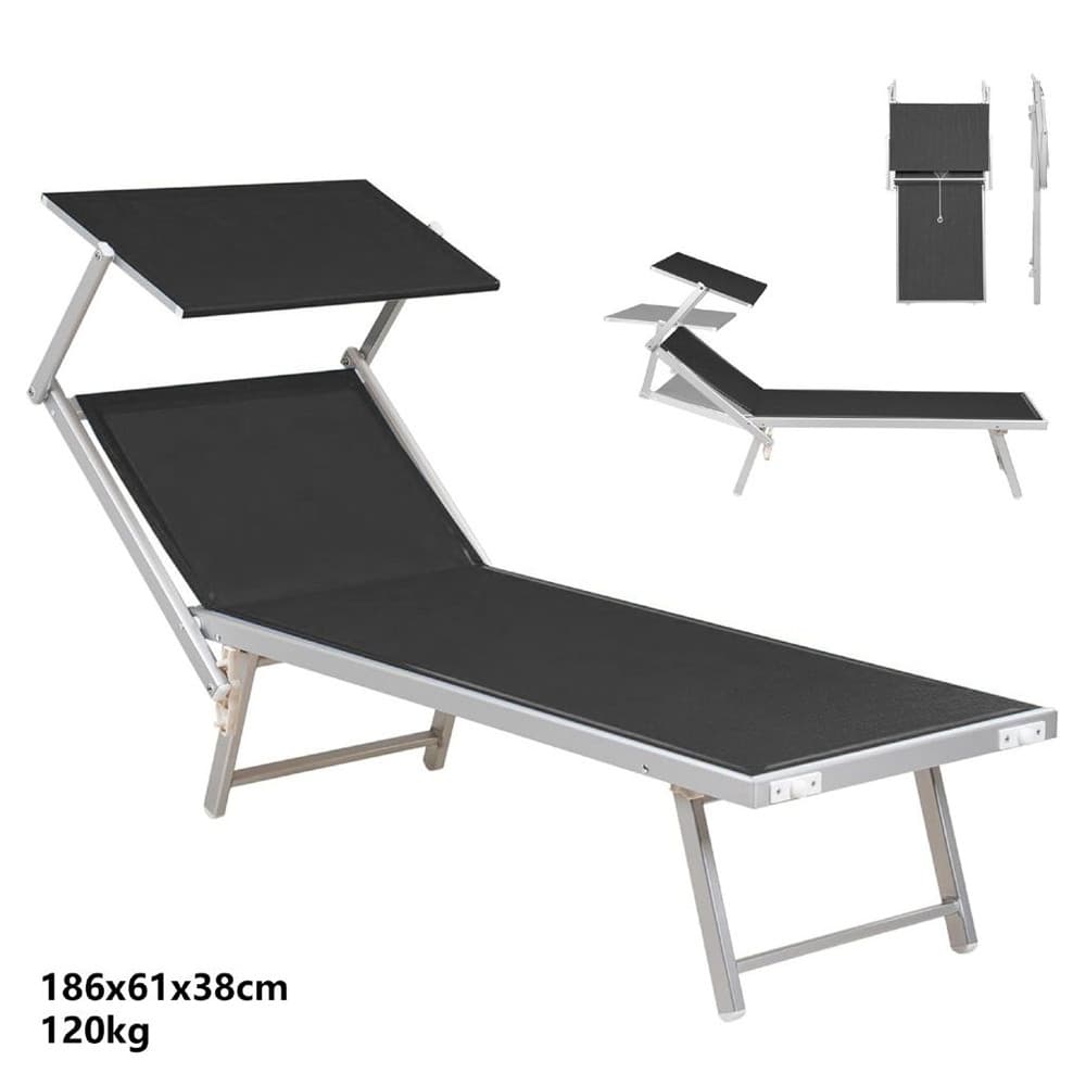 LETTINO PIEGHEVOLE PRENDISOLE IN ALLUMINIO TEXTILENE CON PARASOLE ORIENTABILE 186X61X38CM - 24