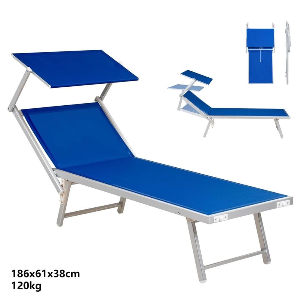 LETTINO PIEGHEVOLE PRENDISOLE IN ALLUMINIO TEXTILENE CON PARASOLE ORIENTABILE 186X61X38CM - 23