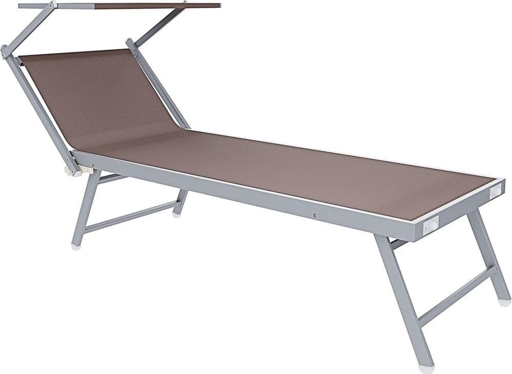 LETTINO PIEGHEVOLE PRENDISOLE IN ALLUMINIO TEXTILENE CON PARASOLE ORIENTABILE 186X61X38CM - 12