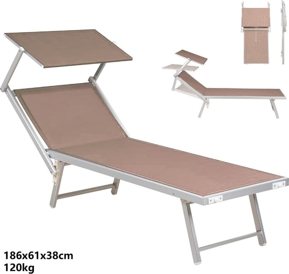 LETTINO PIEGHEVOLE PRENDISOLE IN ALLUMINIO TEXTILENE CON PARASOLE ORIENTABILE 186X61X38CM - 13